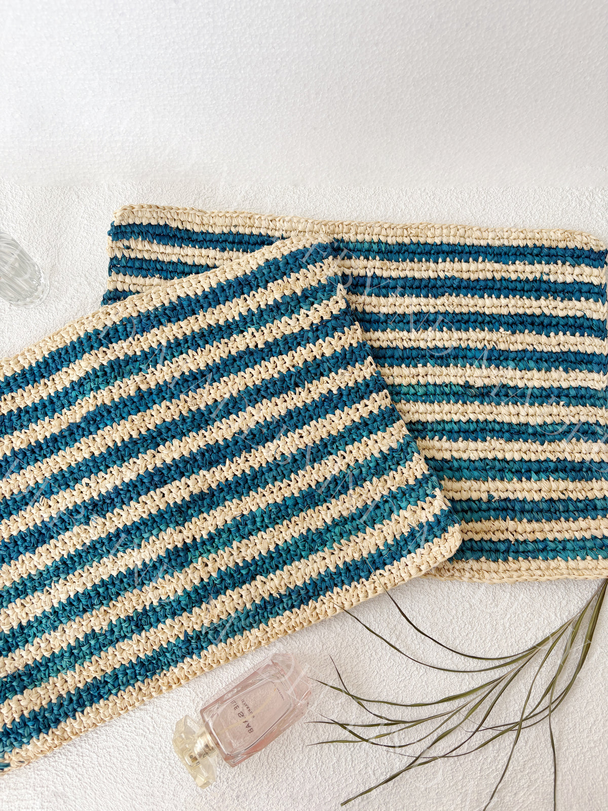 Blue Stripe Raffia Placemat
