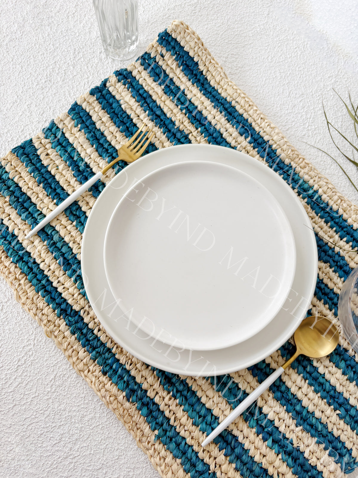 Blue Stripe Raffia Placemat