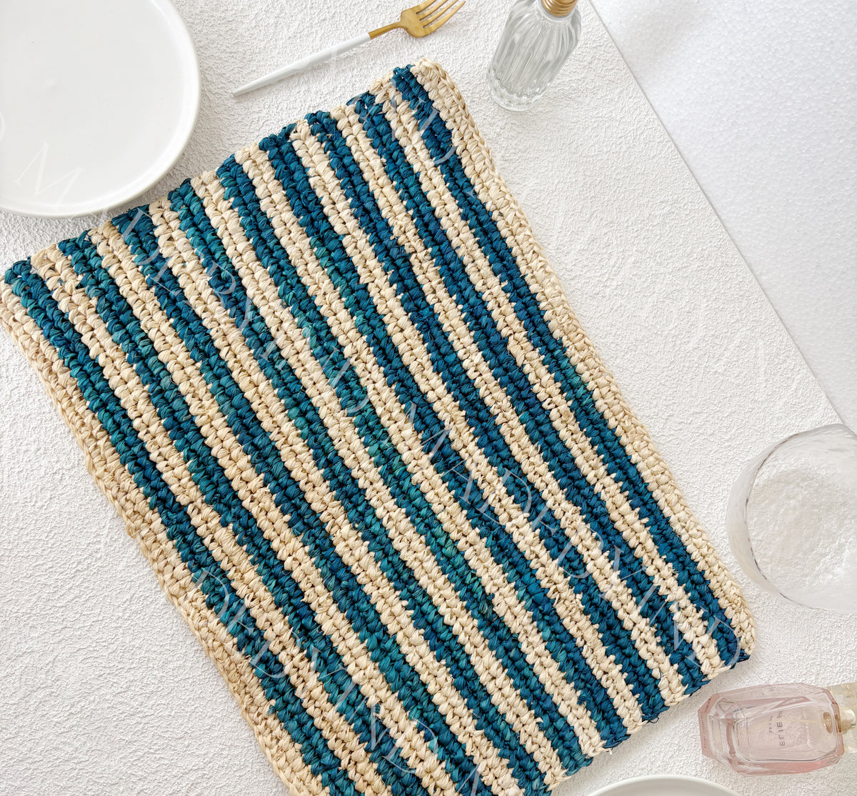 Blue Stripe Raffia Placemat