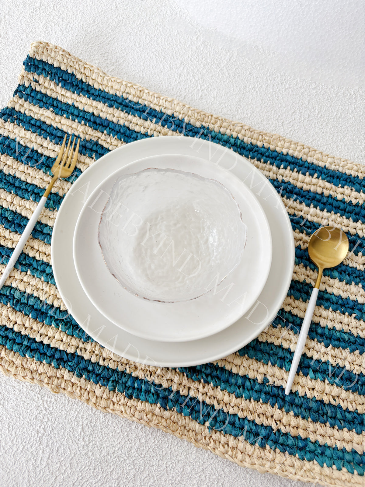 Blue Stripe Raffia Placemat