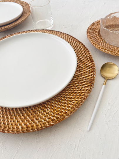 Set of 3 Rattan Honey Plate Charger Wall Basket