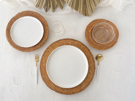 Set of 3 Rattan Honey Plate Charger Wall Basket