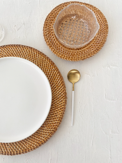 Set of 3 Rattan Honey Plate Charger Wall Basket