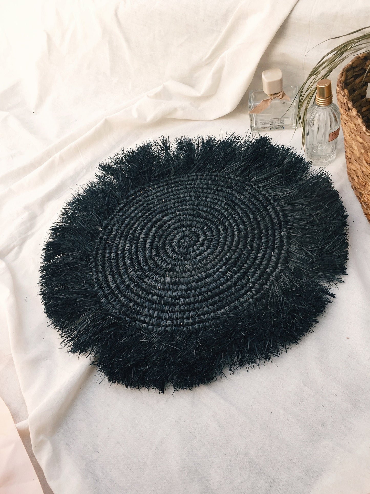 Black Raffia Fringe Placemats