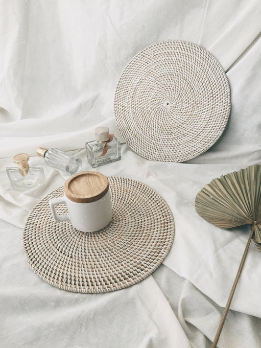 Round White Rattan Placemats