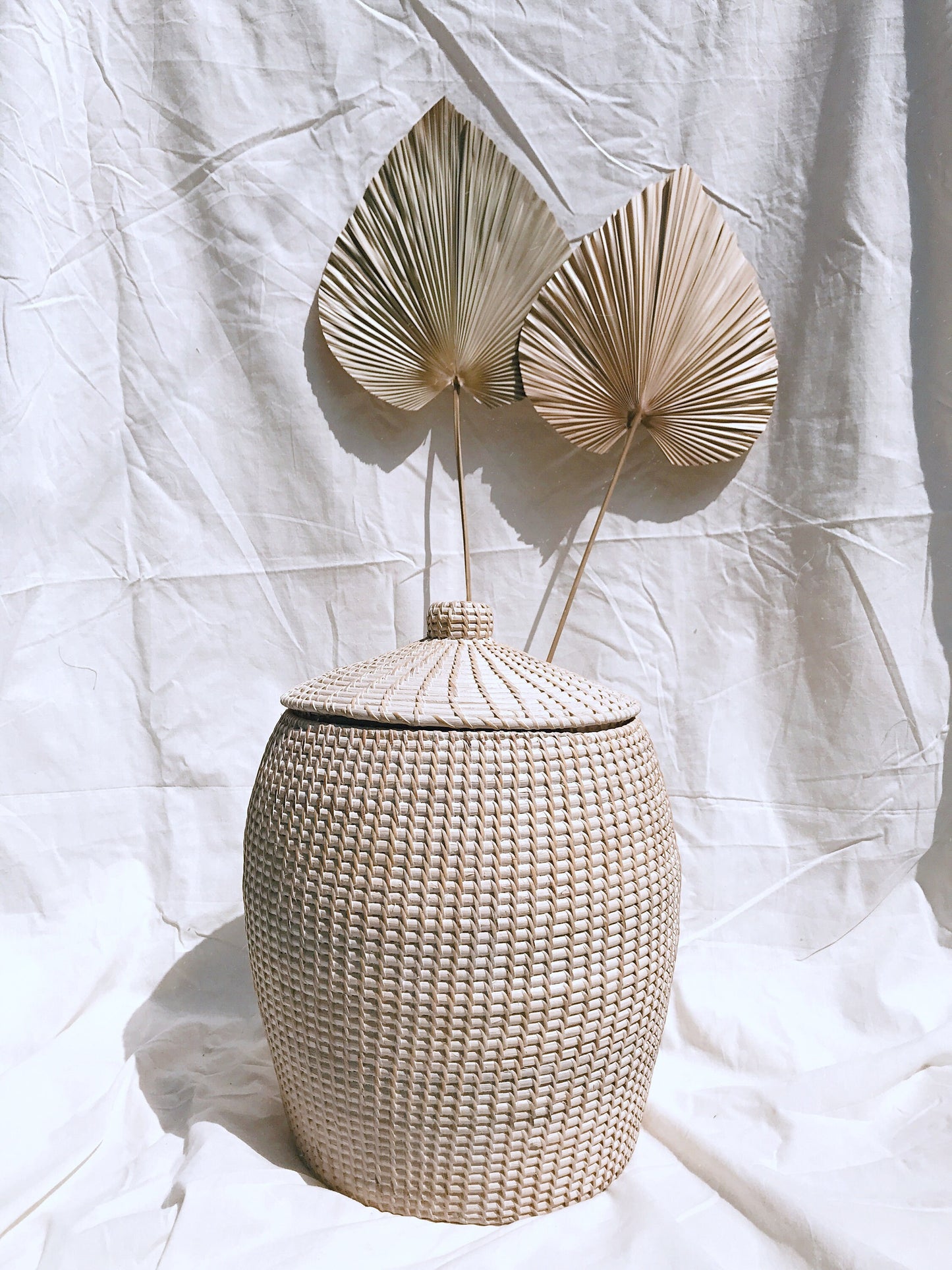 Whitewashed Rattan Basket With Lids