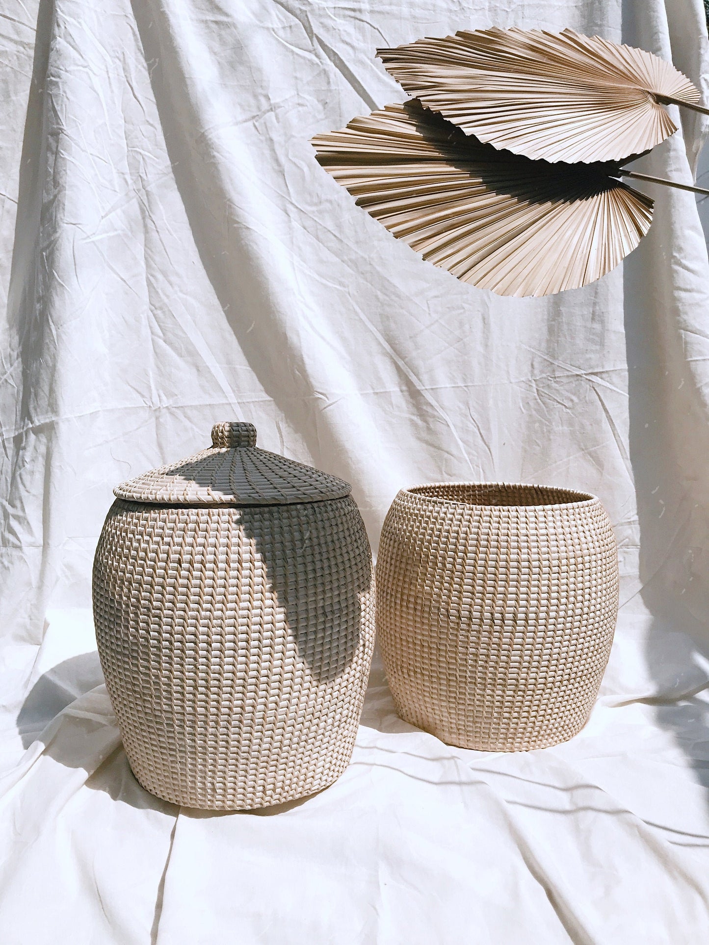 Whitewashed Rattan Basket With Lids