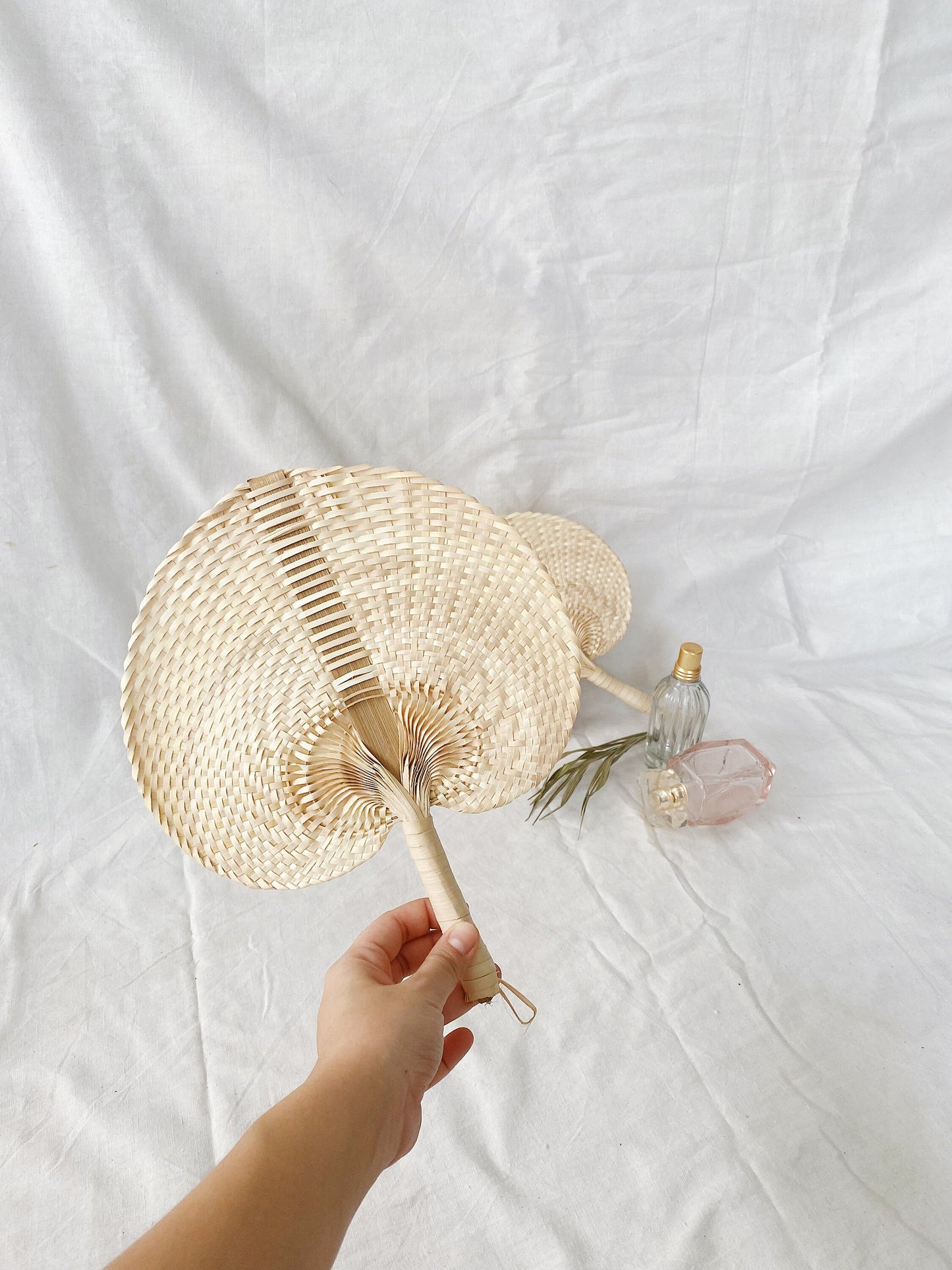 Beige Wicker Straw Fan