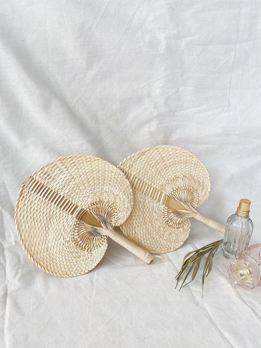 Beige Wicker Straw Fan