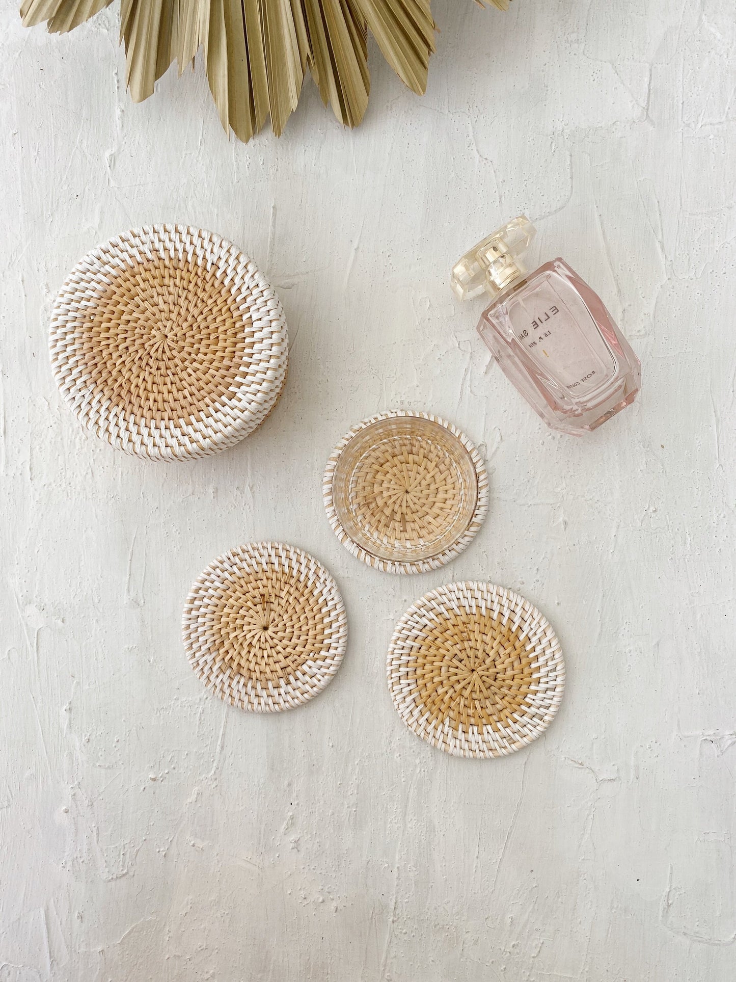 Set of 6 Lombok Rattan Coaster with Coaster Holder