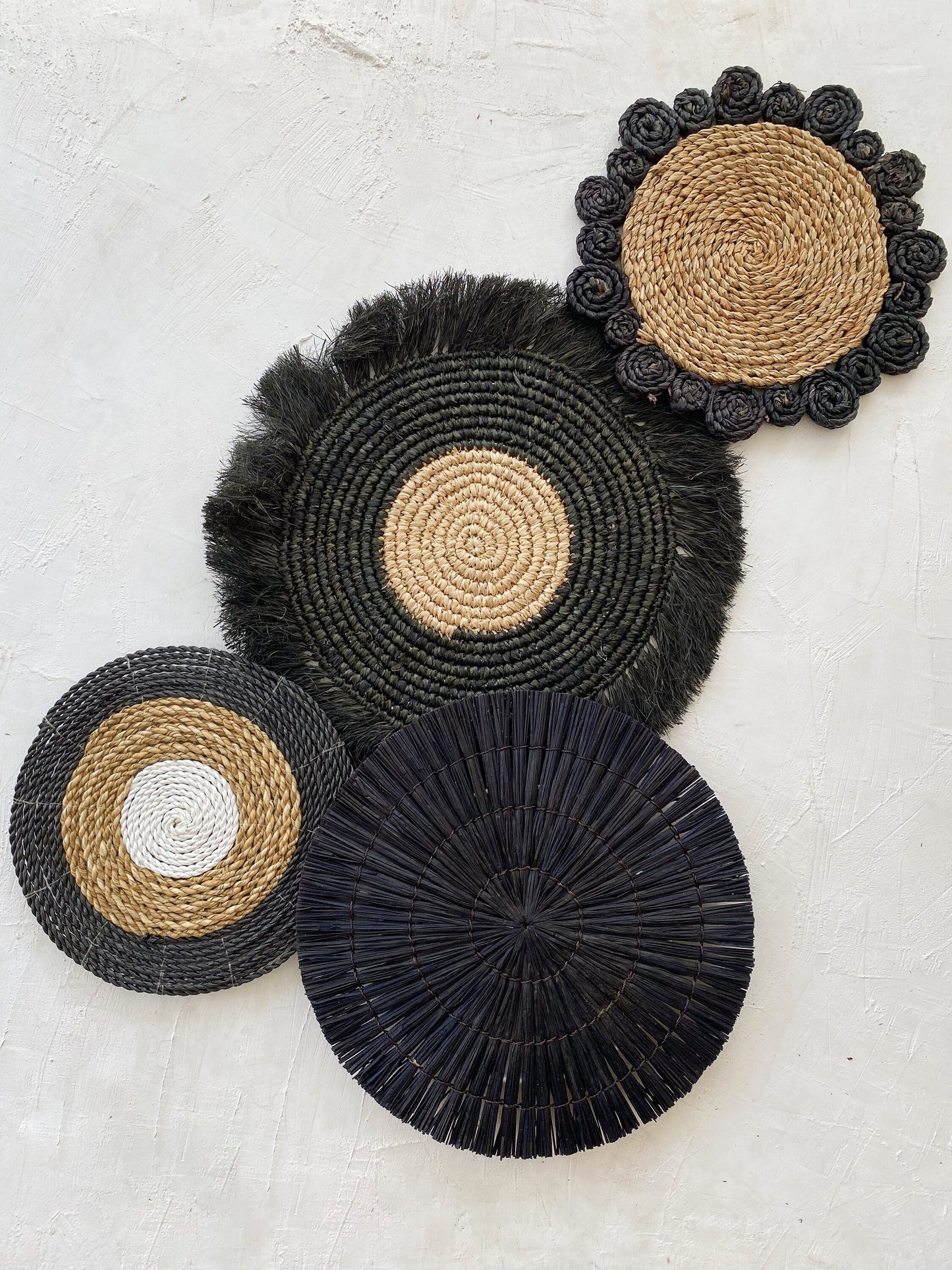 Set of 4 Boho Black Wall Basket with Fringe