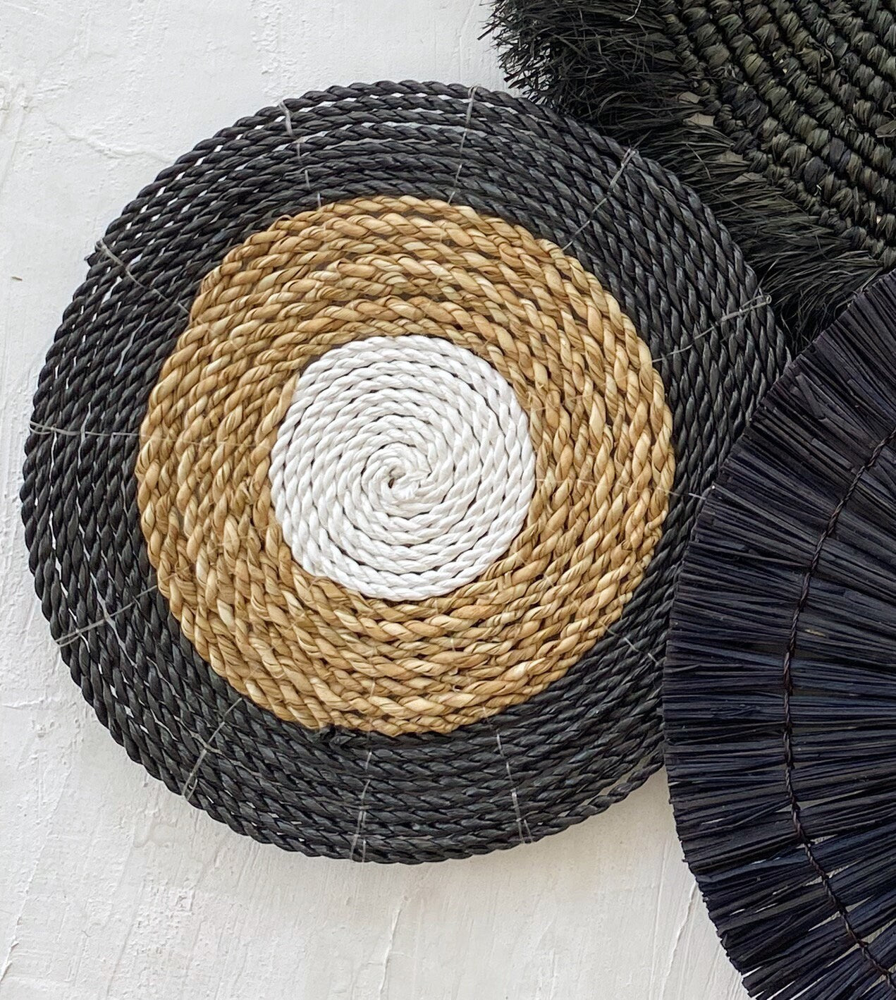 Set of 4 Boho Black Wall Basket with Fringe