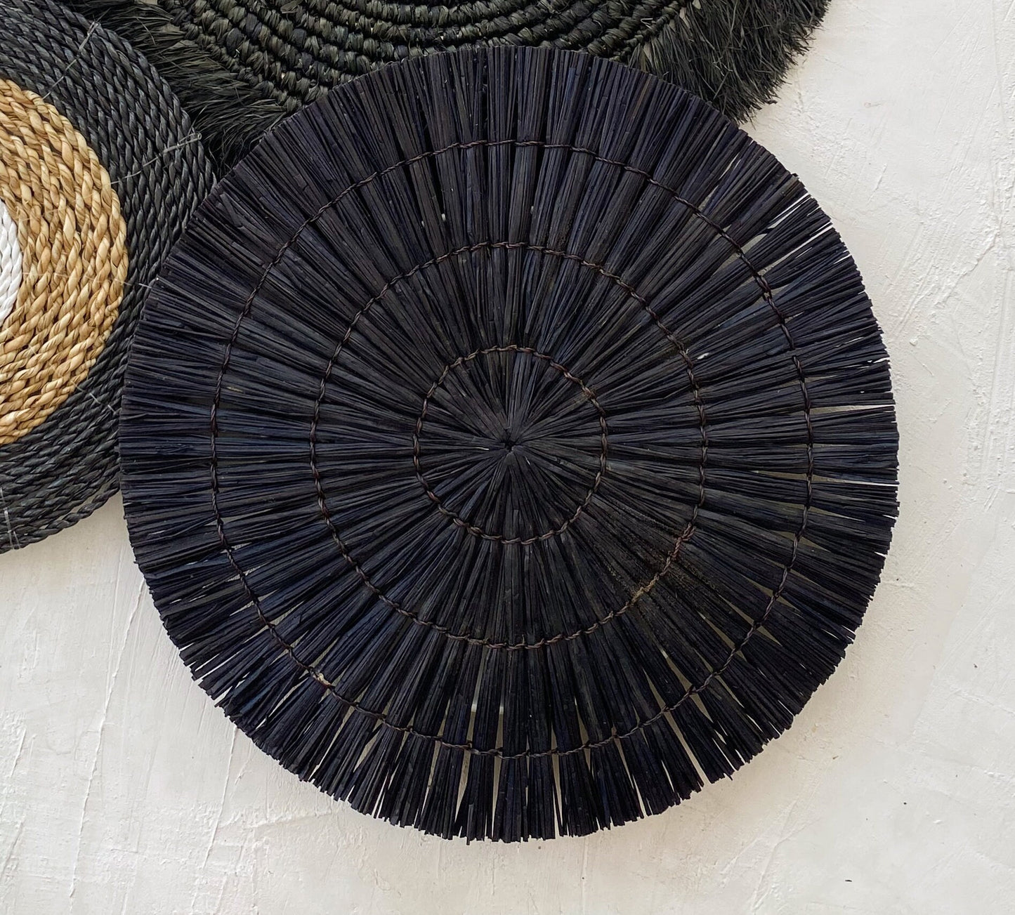 Set of 4 Boho Black Wall Basket with Fringe